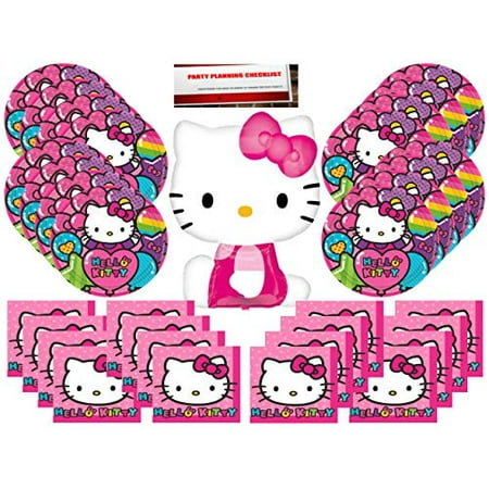 Hello Kitty Party Supplies Bundle Pack for 16 (Bonus 14 Inch Balloon Plus Party Planning Checklist by Mikes Super Store)