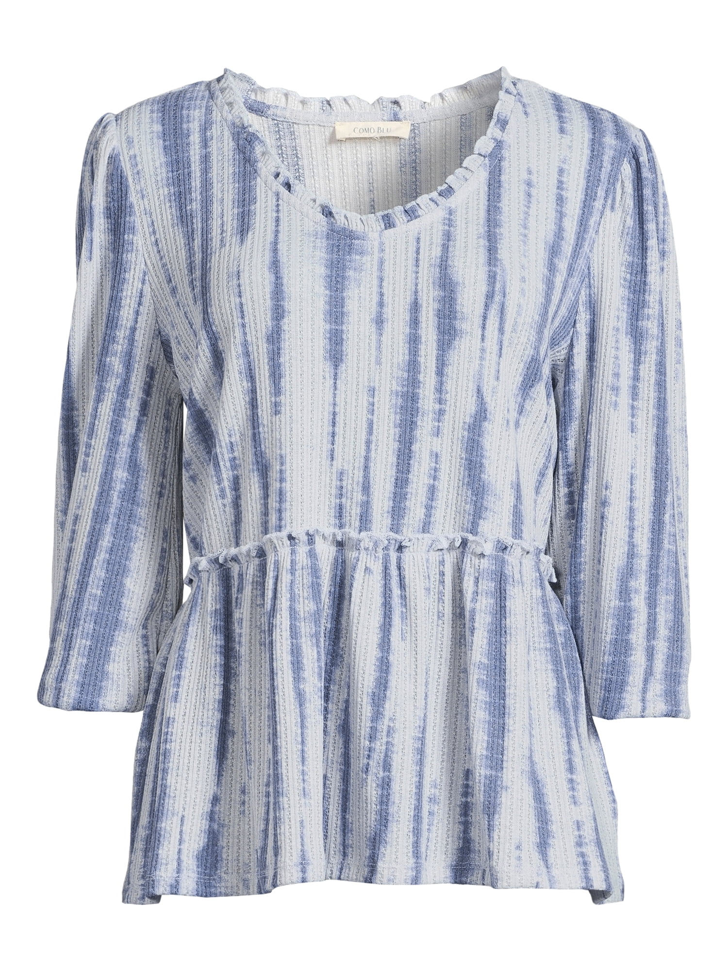 Como Blu Women's V-Neck Long Sleeve Top with Ruffle Edges