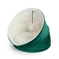 thumbnail image 5 of Holiday Pet House by Sherry Kline Pets in colors red velvet or green velvet with natural sherpa & hanging furry ball, removable seat cushion for cleaning. 16" round diameter, Lightweight, 5 of 6
