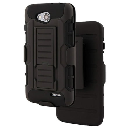 For LG Optimus L90 - Wydan Hybrid Heavy Duty All Around Protection Shock Resistant Tank Holster Kickstand Phone Case with Holster Belt Clip Cover in