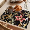 thumbnail image 3 of Gold Flowers Placemats Set of 2, Country Vintage Watercolor Red Floral Green Leaf Black Non-Slip Place Mats Washable Table Mats for Kitchen Dining Table Decorations Indoor/Outdoor, 3 of 9