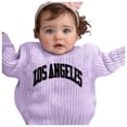 thumbnail image 2 of Bobifish Toddler Dark Green Ribbed Sweater “LOS ANGELES” Letter Print Sweater Long Sleeve Knitted Trendy Casual City Themed Boys Girls Pullover Top, 2 of 3