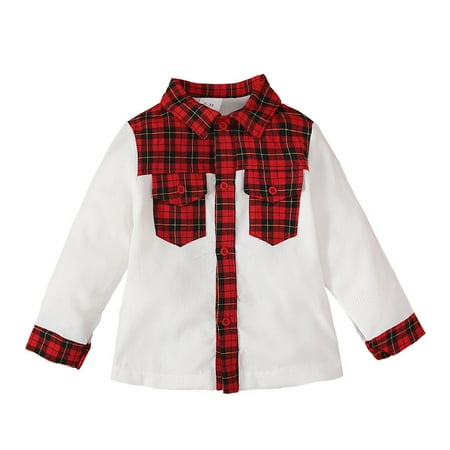 

Top for Children Plaid Jacket Long Sleeve Lapel Button Down Pocketed Shirts Coats Shacket Cardigan Top 12-18 Months A-Red new born clothes baby girl