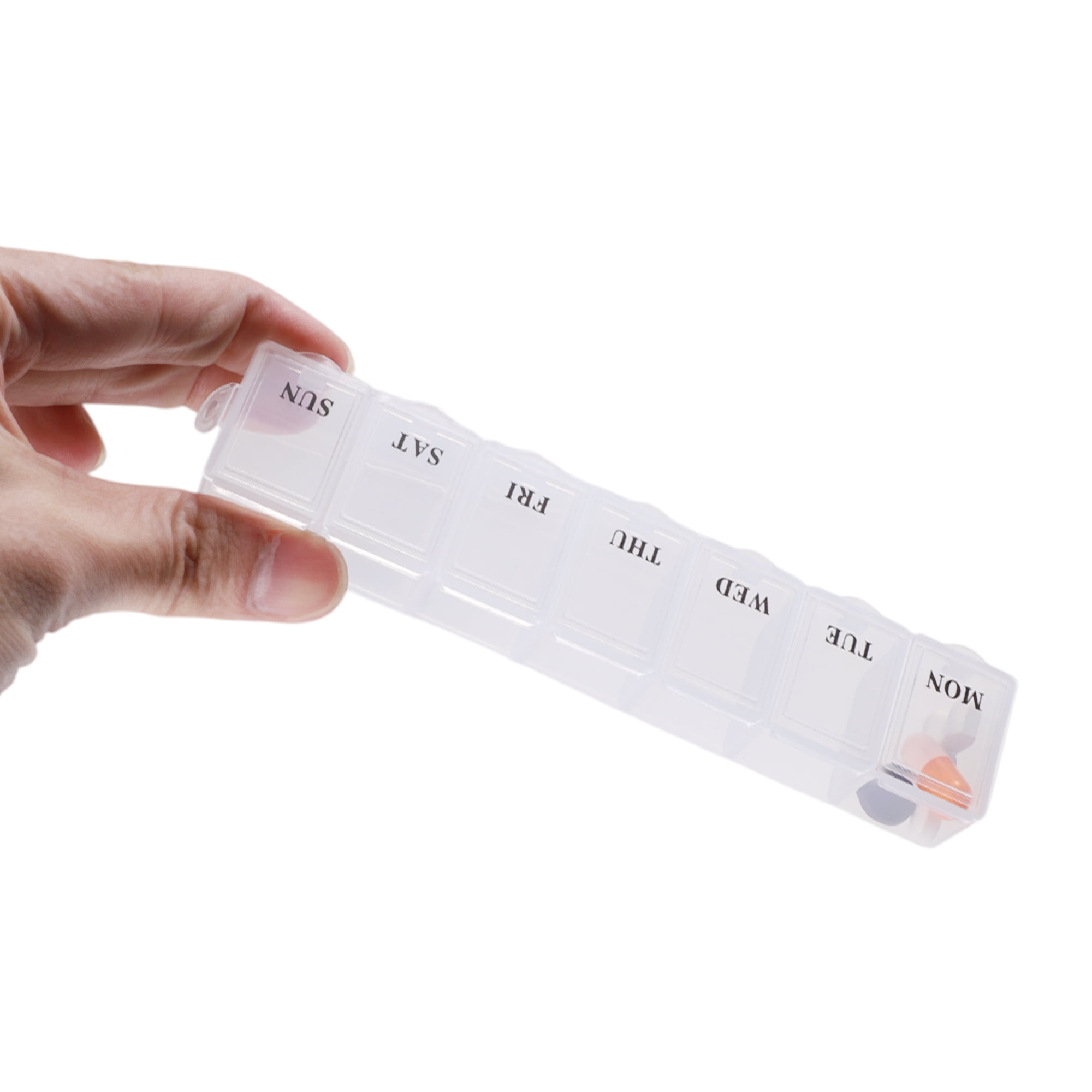 Unique Bargains Waterproof 7 Grids Single Row Hung Chain Pill Case for Travel Clear White