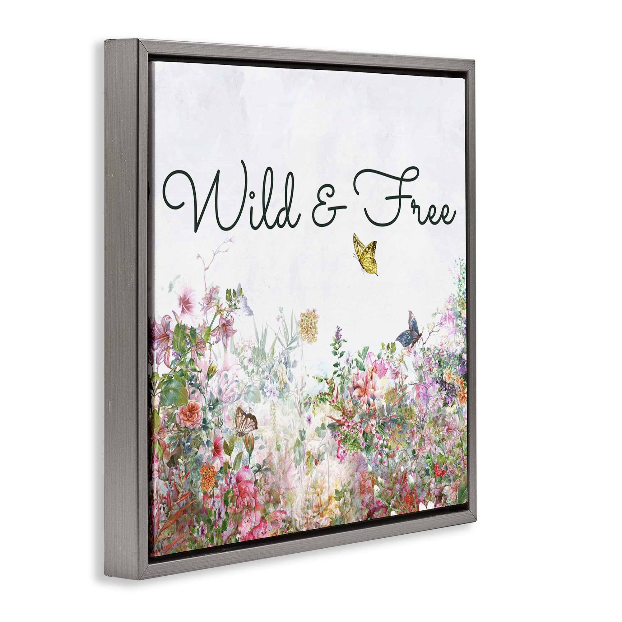 Stupell Industries Wild & Free Butterflies Landscape & Nature Painting Gray Floater Framed Canvas Art Print Wall Art, 18 x 18