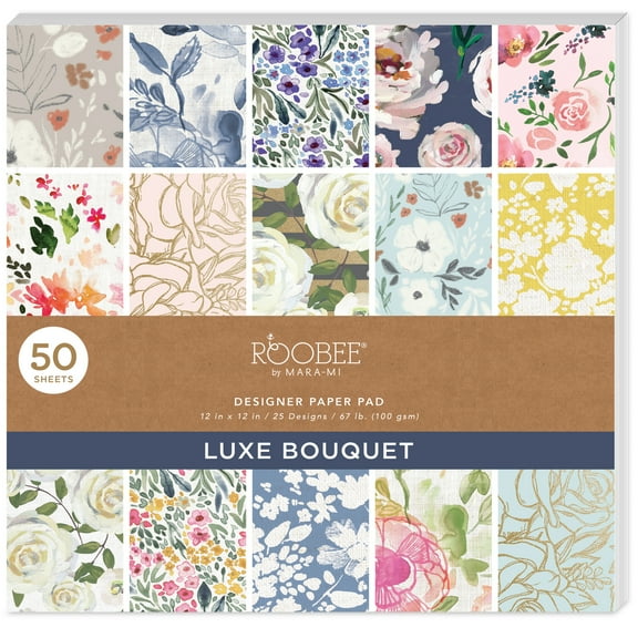 Roobee by Mara Mi Luxe Floral Paper Pad, Multicolor Floral Scrapbook Paper, 50 Sheets, 25 Designs