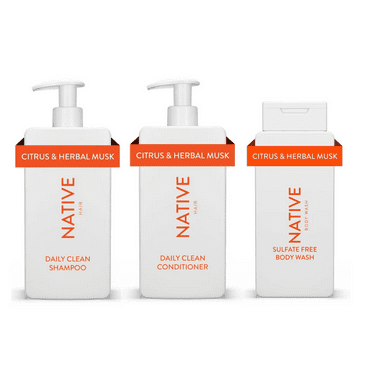Native Daily Clean Shampoo, Conditioner, & Body Wash Set, Citrus & Herbal Musk, Sulfate & Paraben Free, 16.5 oz