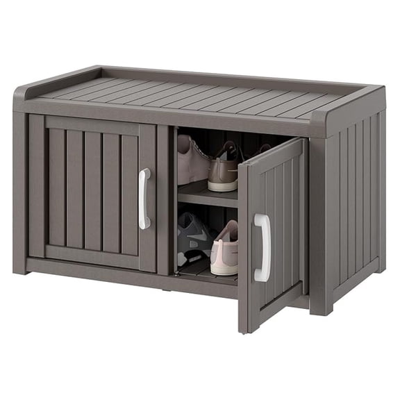 Shoe Cabinet, Waterproof UV-Resistant Outdoor/Indoor Shoe Storage Cabinet with Adjustable Shelves, Shoe Organizer with 2 Barn Doors for Foyer, Hallway, Living Room, Black