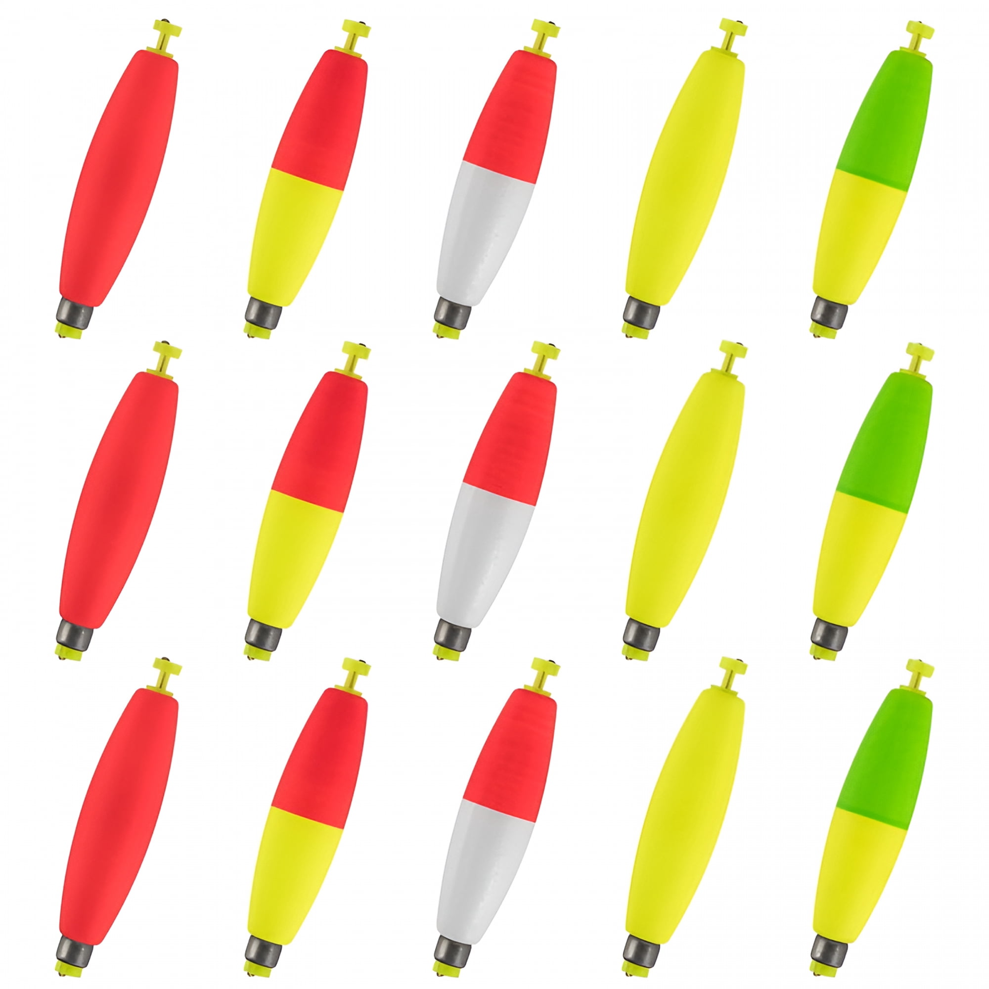BESTSKY 15 Pack Cigar Fishing Bobbers Weighted Bobbers Eva Foam Snap-On Spring Floats Fly Sea Boat Fishing for Bass Trout Panfish Bluegills 1.4"
