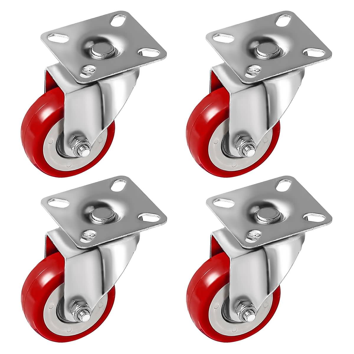 Set of 4 Plate Caster with 4" Polyurethane Wheels All Swivel All Brake Casters 
