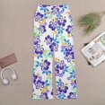 thumbnail image 6 of White Background Purple Hibiscus Flowers Women's Wide Leg Pants High Waist Adjustable Knot Loose Casual Trousers Business Work Casual Pants, 6 of 8