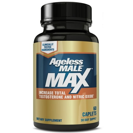 Ageless Male Max - Doctor Recommended Total Testosterone Booster, Increase Nitric Oxide, Promote Strength & Muscle and Reduce Body Fat Better than Exercise Alone, Increase Arousal, Caplets, 60 (Best Way To Take Nitric Oxide)