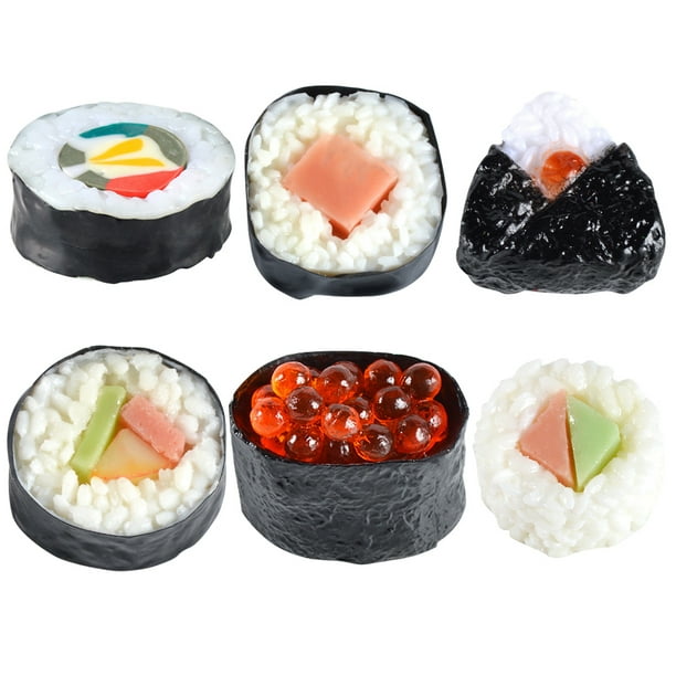 6 piezas de sushi artificial, muestra de comida falsa, simulación de rollos de arroz, modelo realista de nigiri, onigiri, postre y sushi.