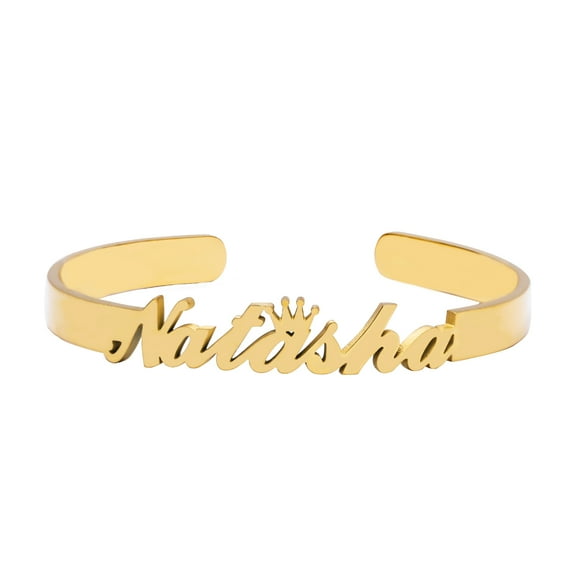 Vakki Custom Stainless Steel Name Bracelets Personalized Crown Name Cuff Bangle Bracelet 18K Gold Plated Customized Jewelry Gifts