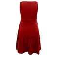thumbnail image 5 of BRGZLK Women's Sleeveless V Neck Dress Solid Color Sleeveless Fitted Vintage Swing A Line Ruched Waist Business Elegant Midi Dress with Pockets Red XL, 5 of 5