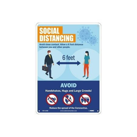 UPC: 0887481158983 | National Marker Wall Sign  Social Distancing   Plastic 14  x 10  Blue/Orange (M0150RB)