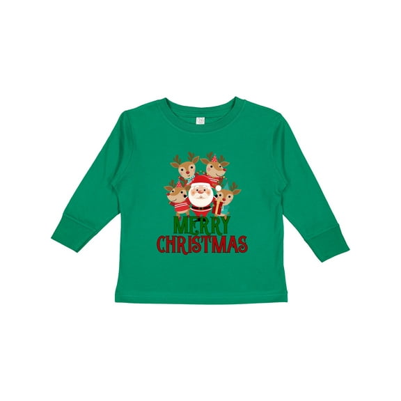 Inktastic Merry Christmas Santa Reindeer Boys or Girls Long Sleeve Toddler T-Shirt