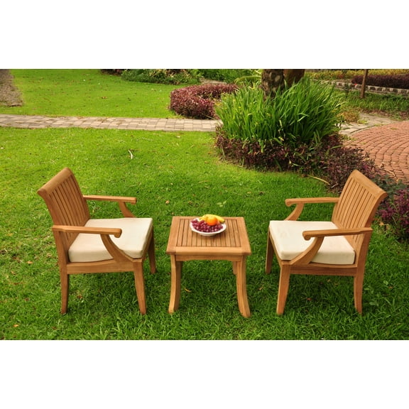 Grade-A Teak Dining Set: 2 Seater 3 Pc: Giva Side Table And 2 Lagos Arm Chairs Outdoor Patio WholesaleTeak #WMLG4