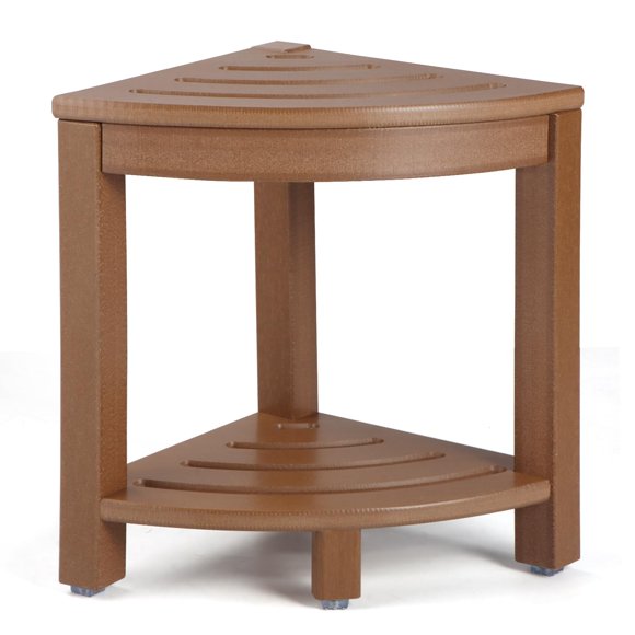 Apolimi Taburete De Ducha Esquinero De Hdpe, Asiento De Banco De Ducha Con Estante De Almacenamiento Para Patas De Afeitado, Reposapiés De Plástico Para Baño De Spa, Lugar Pequeño (Teca)