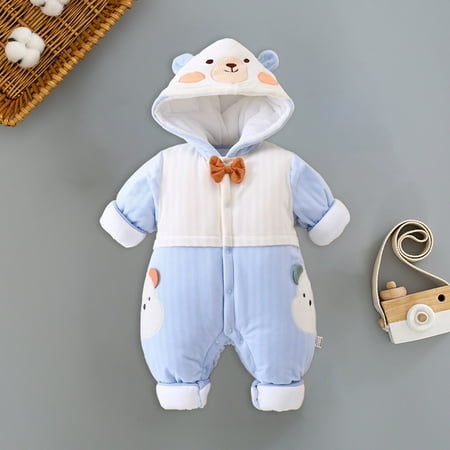 

Cethrio Baby Girls Boys Jumpsuit- Bear Hood Cute Long Sleeve Bodysuit Warm Soft One Piece Pajamas Clothes Blue Size 9 Months