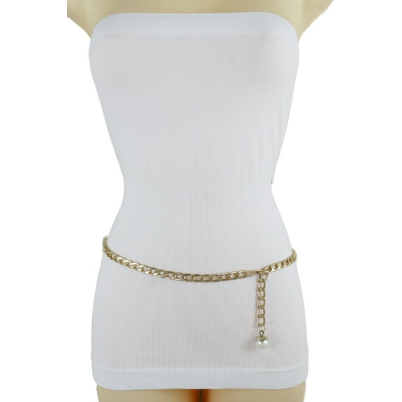 Women Belt Gold Metal Chain Pearl Bead Charm Plus Size XL XXL