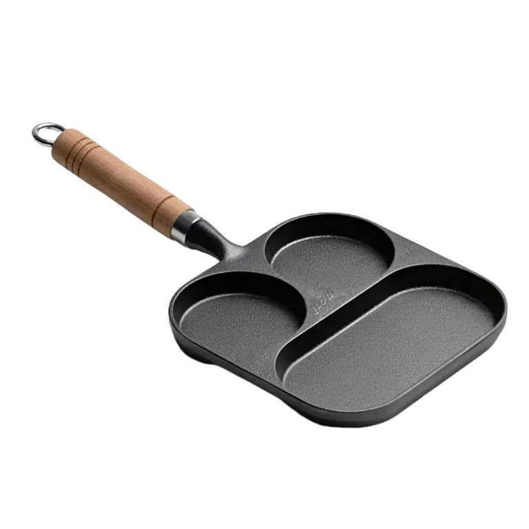 Egg Frying Pan Divided Frying Pan Suitable for GAS and Induction Cooker Skillet, Pancake Pan Egg Pan Omelette Pan for Burger Omelet Outdoor 3 Hole