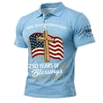 thumbnail image 2 of Men's US 250th Anniversary Polo Shirt with One Nation Under God and Cross Flag Print Featuring Classic Collar and Short Sleeves&nbsp; Light Blue XL, 2 of 5