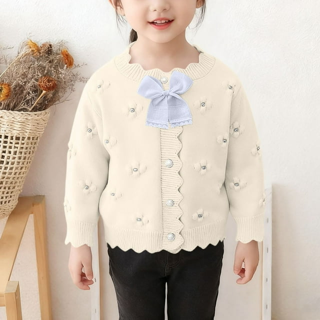 Cowsor Cardigan Floral pour Filles, Chandail à Boutons, Veste Tricotée, Manteaux d'Hiver Chauds pour Enfants