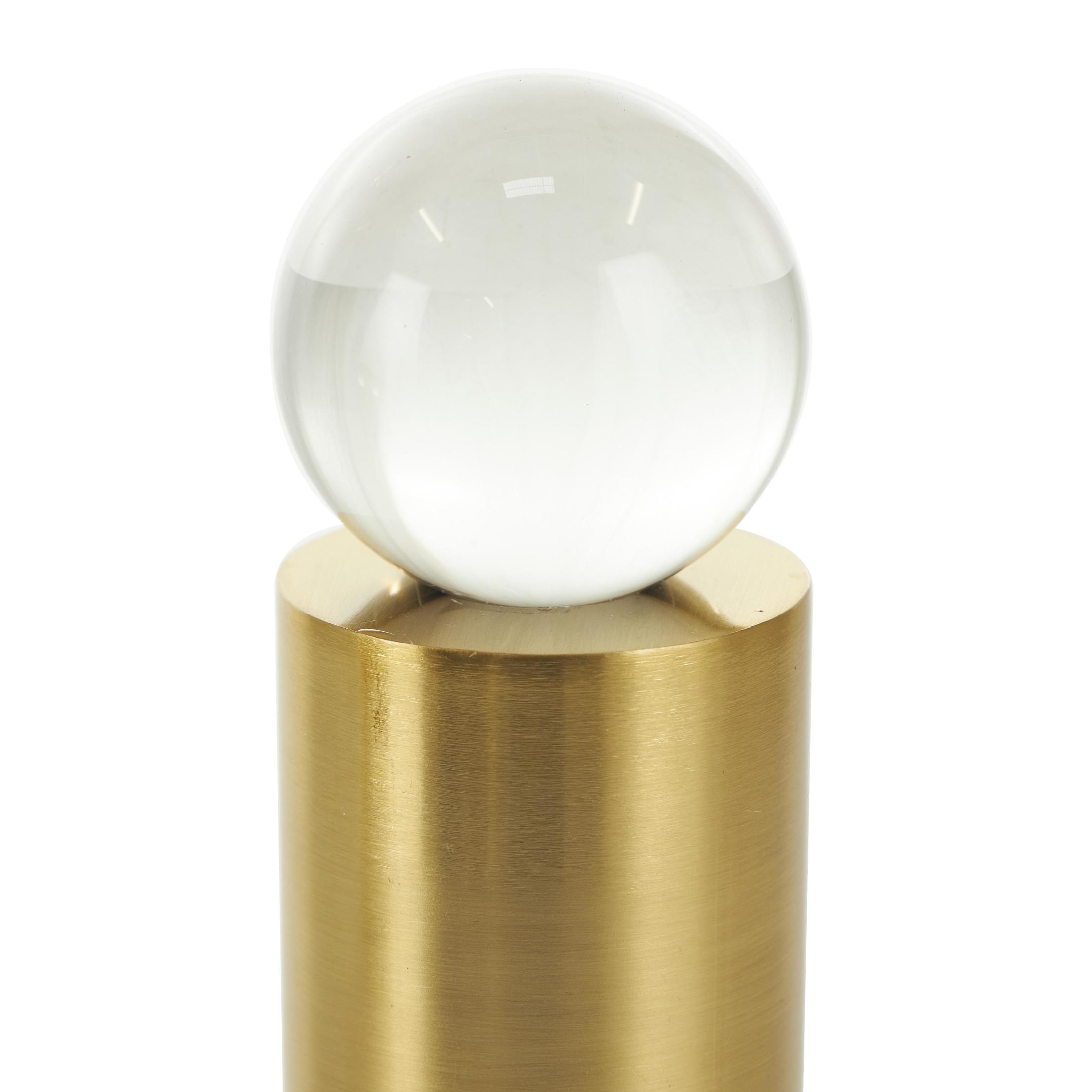 10", 8", 7"H Gold Metal Cylinder Post Geometric Sculpture with Clear Glass Orbs, by DecMode (3 Count)