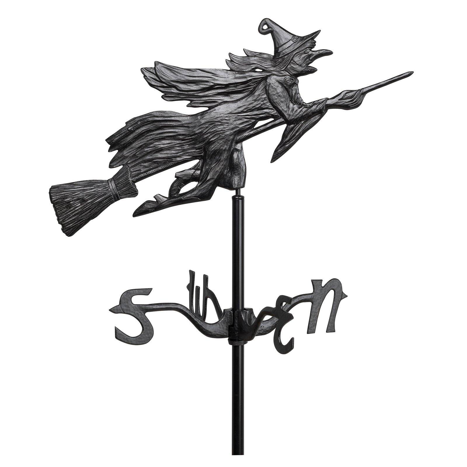 Solid Steel Leisure Traders Witch and Her Cat Design Black Weathervane