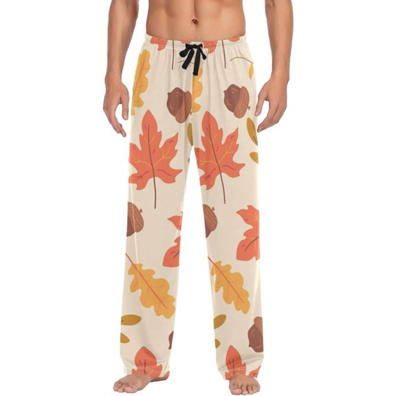 Autumn Leaves Pattern Ghost Pajama Pants, Men's Lounge Pants Light with Drawstring and Pockets, Christmas New Year Birthday Father's Day Gifts, Medium