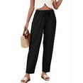 thumbnail image 3 of Women'S Linen Pants with Drawstring Petite Summer Beachwear Elastic Waist Pants, 3 of 9