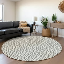 Addison Rugs Chantille Indoor/Outdoor Transitional Geometric Gray Washable Round Rug, 8' x 8'