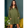 thumbnail image 4 of Ahlaray Moss Green Textured Button-down Collar Drop Shoulder Mini Dress, 4 of 8