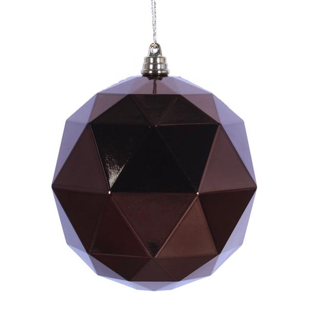Vickerman M177576DS 8 in. Mocha Shiny Geometric Christmas Ornament Ball