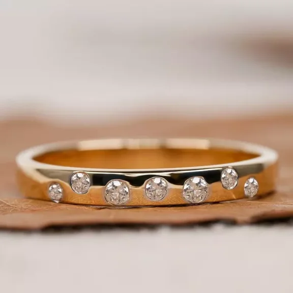 1.00 CT Round Cut VVS1 Moissanite Wedding Anniversary Band Ring 14k Yellow Gold Plated