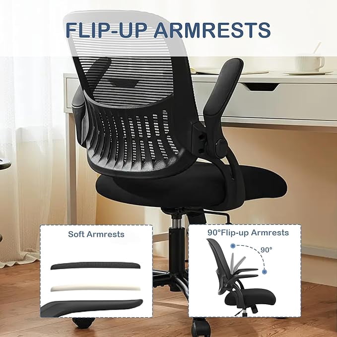 Ergonomic High-Back Mesh Office Chair - Breathable Waist and Back Support Computer Chair with Adjustable Armrests, Height Adjustment, and 360° Swivel Base(Black)
