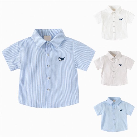 YDFCWXW Boys' Short Sleeve Button Down Cute Casual Dress Shirt (Light Blue, 7-8 Years)