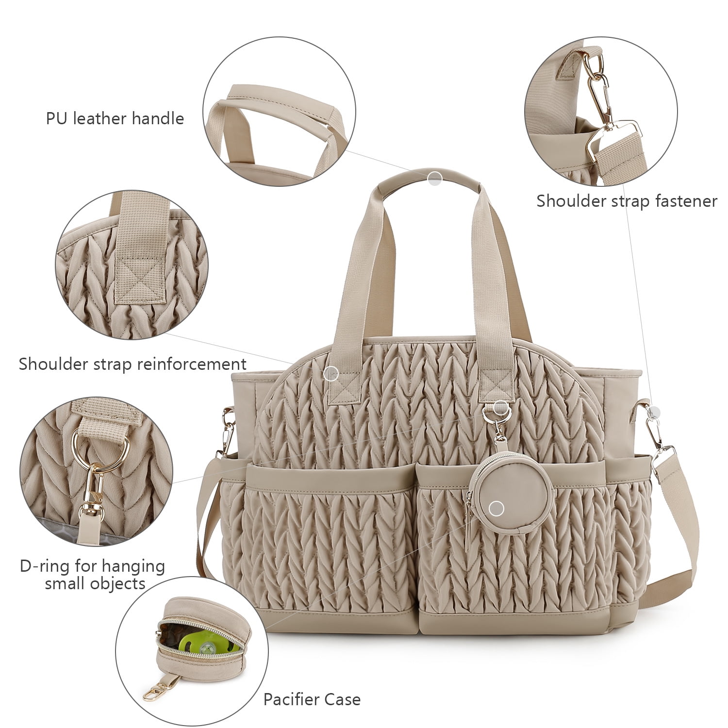 Sunyuer Diaper Bag Tote for Daily Use, Quilted Mommy Bag Function Maternity Bag Diaper Changing Messenger with Shoulder Strap Wet Pocket