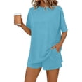 thumbnail image 4 of NominalSnug Womens Pajamas Sets Oversized Short Sleeve Top Elastic Waisted Shorts with Pockets Mathing Lounge Sets, 4 of 6