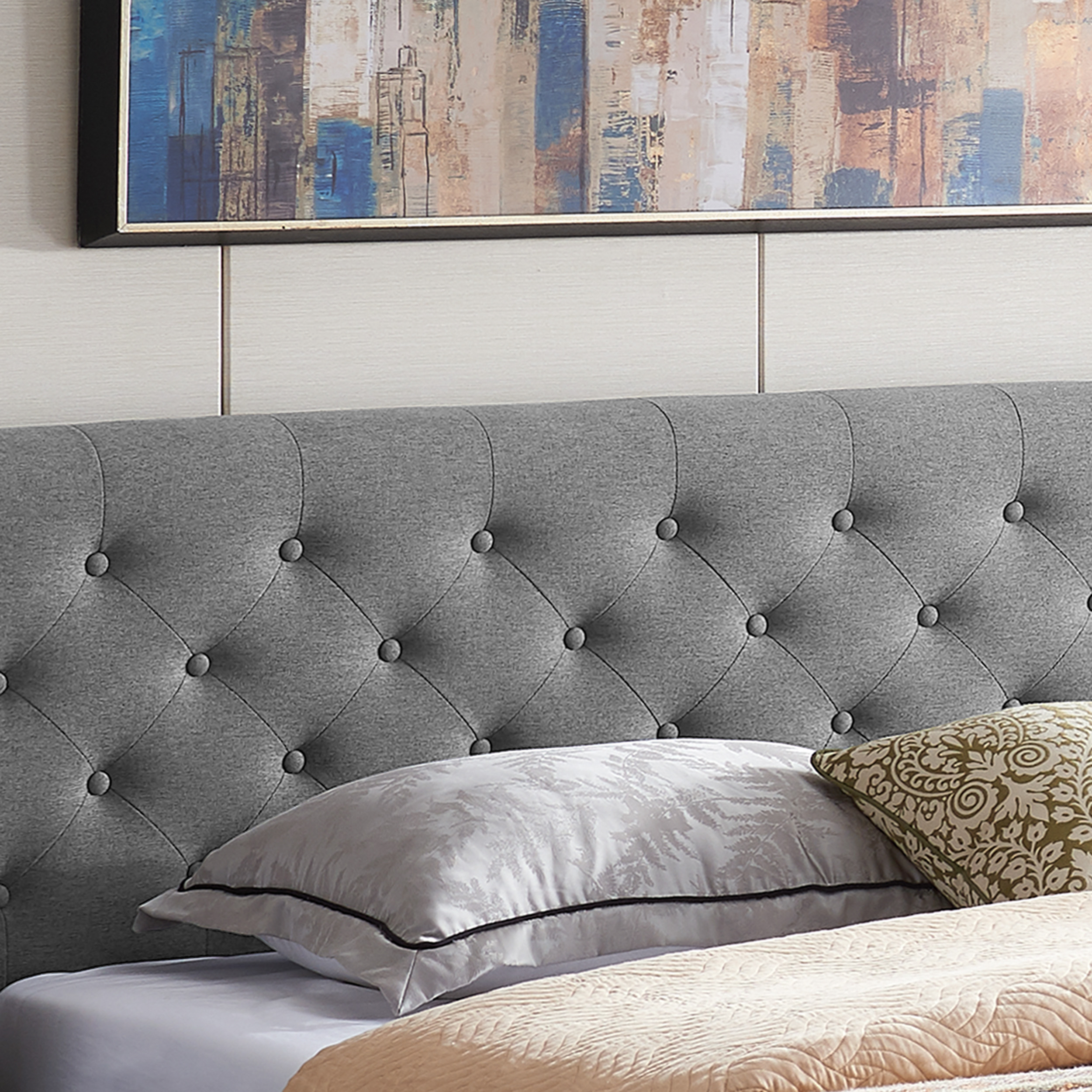 GDF Studio Vallarta Contemporary Fabric Upholstered Tufted Bed, Charcoal Gray and Black King - image 3 of 13