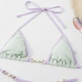 thumbnail image 3 of Women Triangle Halter Bikini Set High Cut String Thong Bathing Suit Self Tie Two Piece Swimsuit Swimwear with Faux Pearl Decor Light Green S, 3 of 6