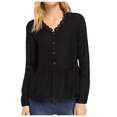 thumbnail image 1 of Blusa de manga larga con cuello en V de color sólido cómoda de moda informal para mujer Pompotops  FGAJ22088, 1 of 6