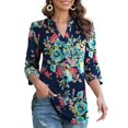 thumbnail image 2 of LETDIOSTO Womens Plus Size Shirts 3/4 Roll Sleeve V Neck Floral Flowy Blouses Tunic Tops, 2 of 4