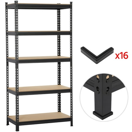 5-Shelf Tier Steel Heavy-Duty Storage Shelf Shelving Workbench Display Black