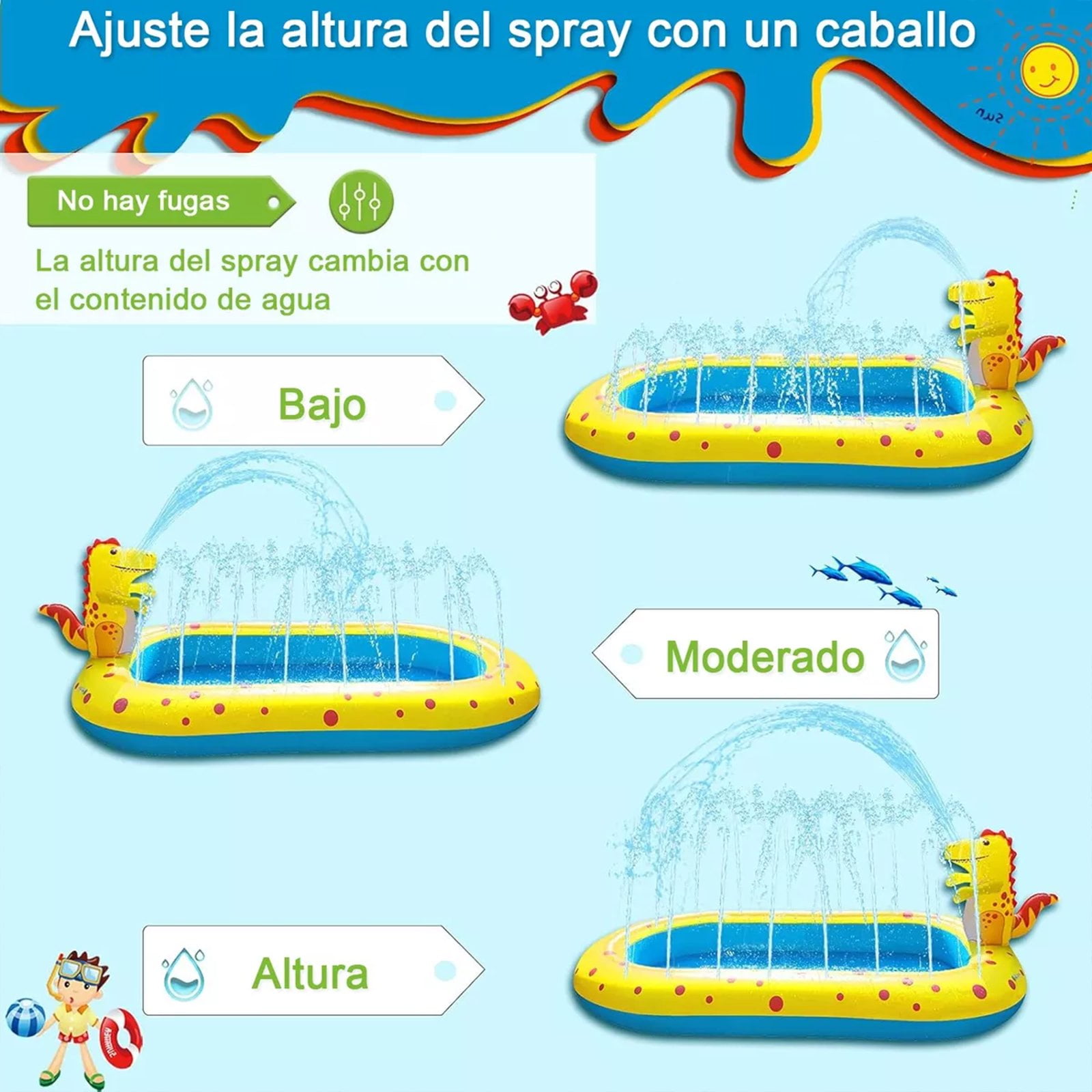 Inflatable Sprinkler Pool , Cute Dinosaur Pool, 3-in-1 Backyard Splash Pad Swimming Outdoor Water