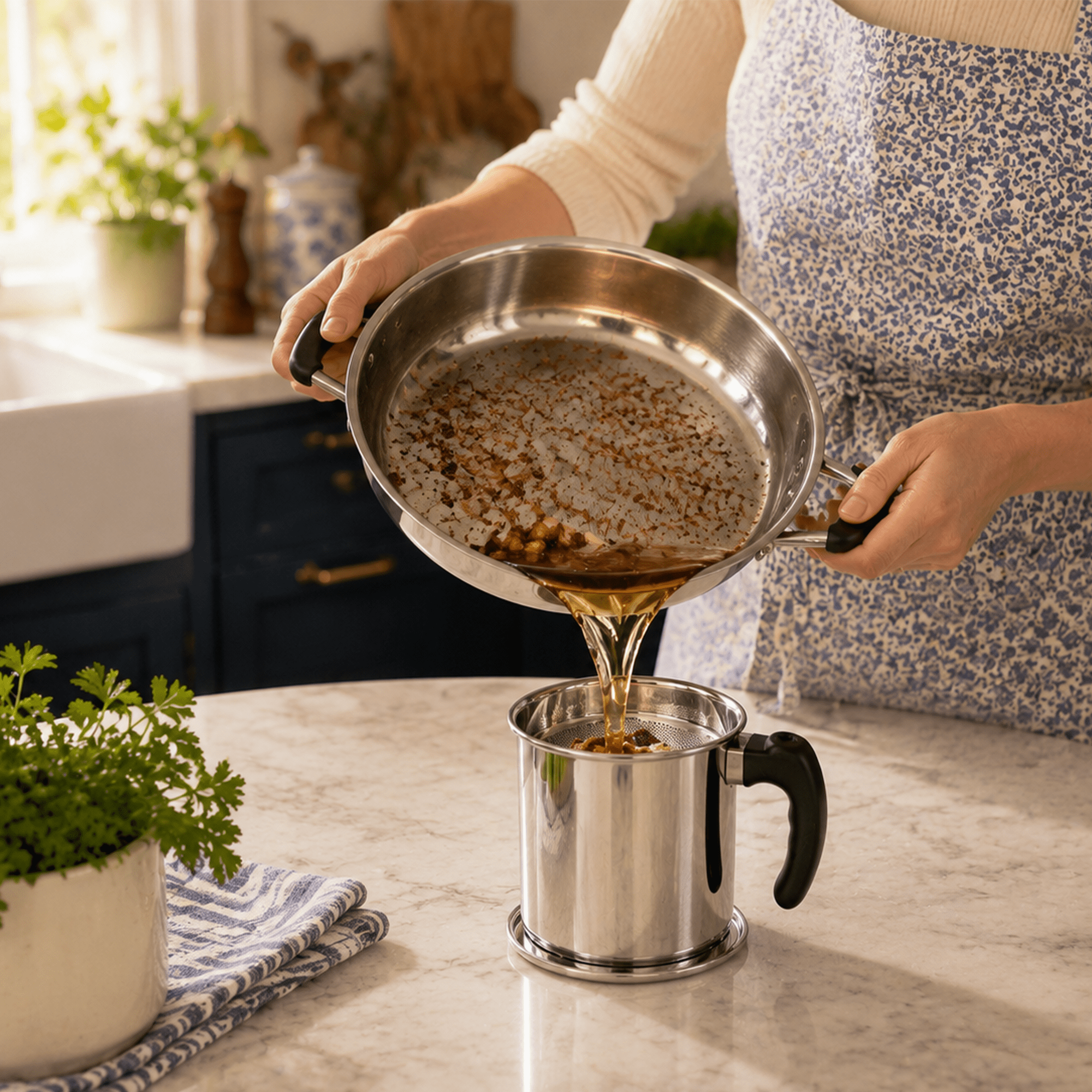 GARITIN Bacon Grease Container with Strainer, 1.8L Stainless Steel Oil Storage Pot, Grease Saver Can with Fine Mesh Filter for Kitchen Cooking Frying Oil
