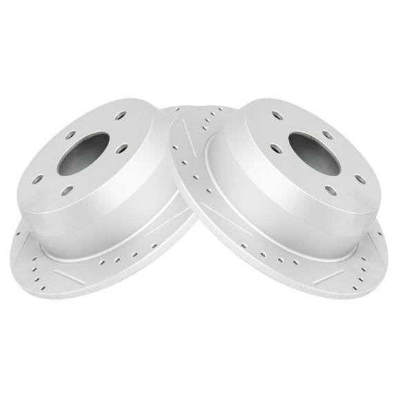 TRQ Rear Performance Brake Rotors Set Solid Premium G-Coated Cross Drilled & Slotted Fits Select 1999-2004 Jeep Grand Cherokee