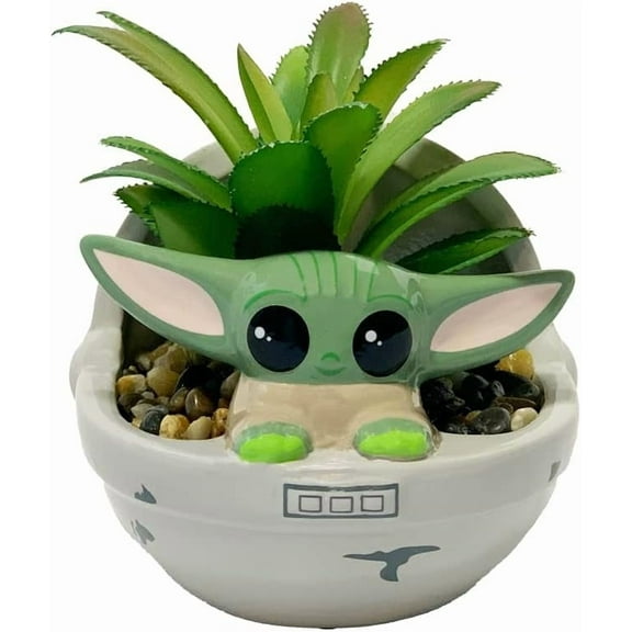 Baby Yoda Faux Succulent in Ceramic Planter , 4 Inches