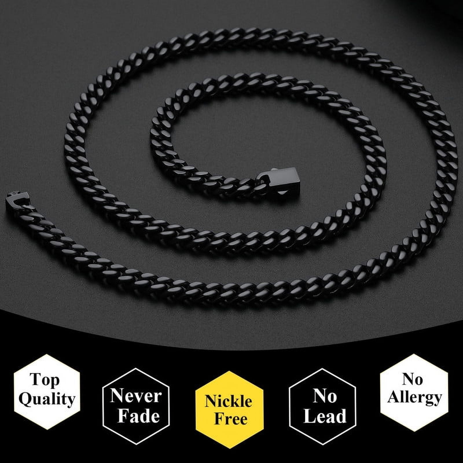 ChainsHouse Cuban Link Chains for Men Stainless Steel Black Chain Necklace 5mm Heavy Easy Clasp Tranish Resistant Durable Hip Hop Mens Jewelry Gift, 18"-30"